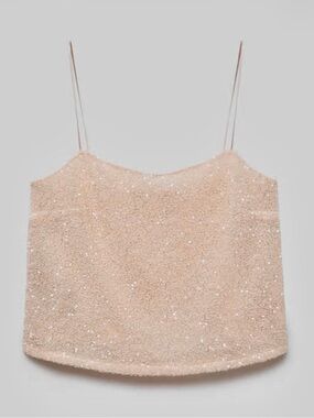 Mango MNG - NWT Cream Sparkle Sequin spaghetti strap Tank Top